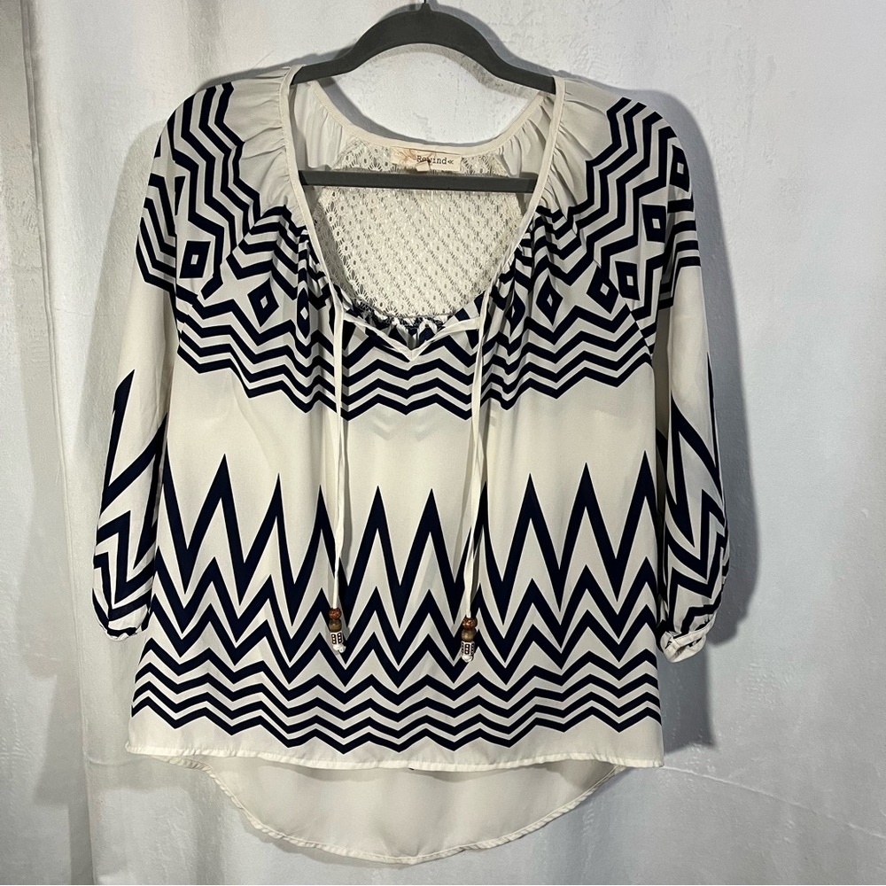 Rewind Zig‎ Zag Decor Beaded Lace Navy/White Size Large